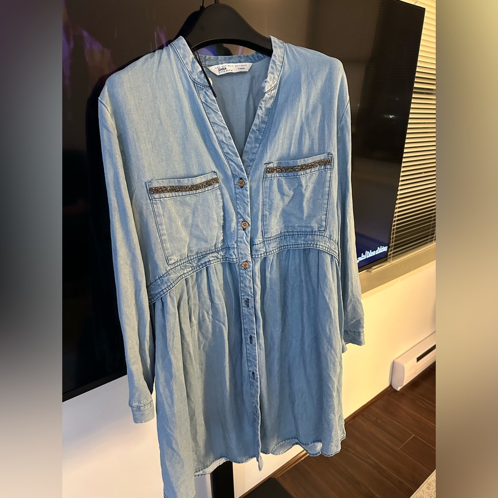 COPY - Zara denim long sleeve Button down dress with pockets